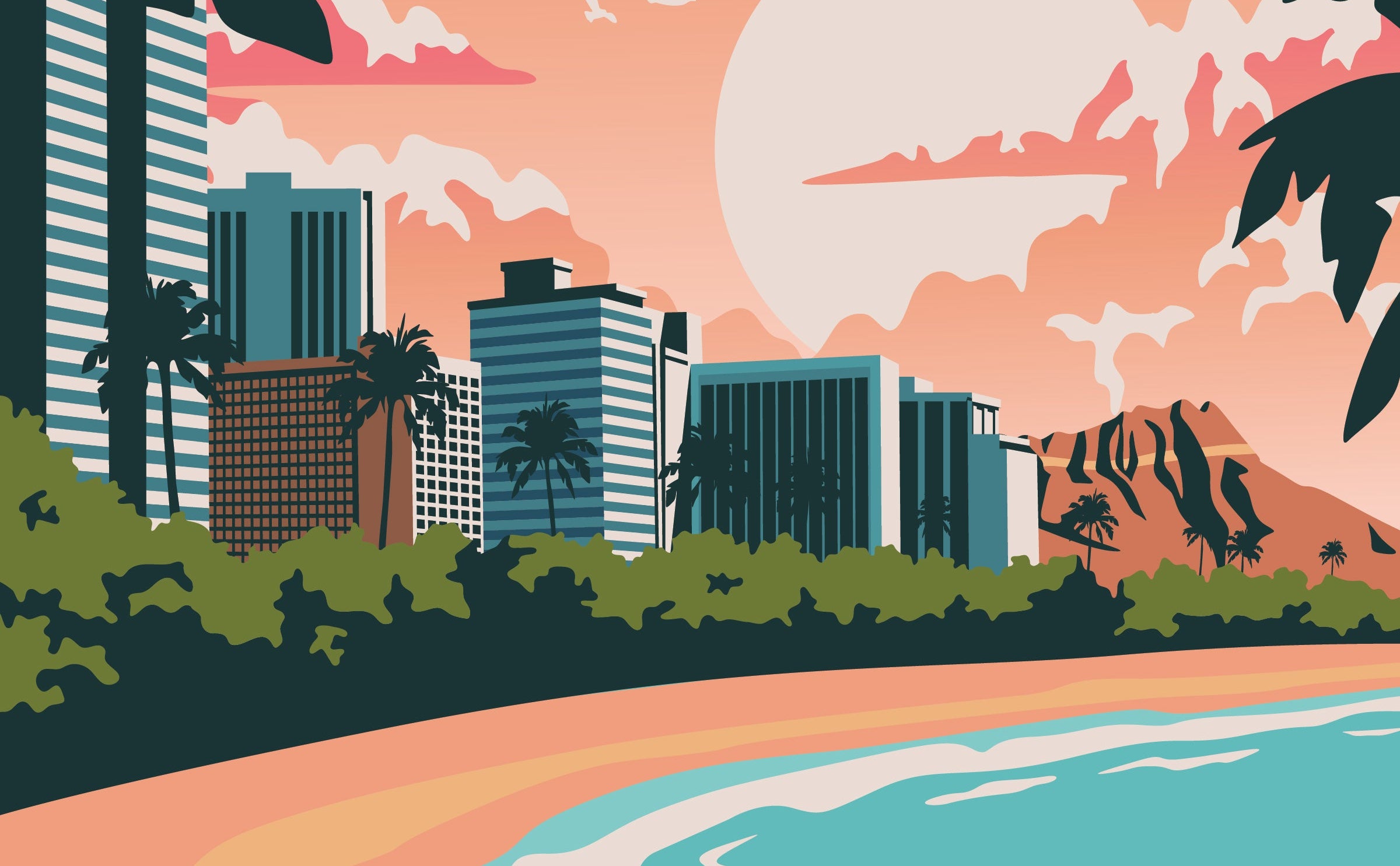 illustration of waikiki and diamond head