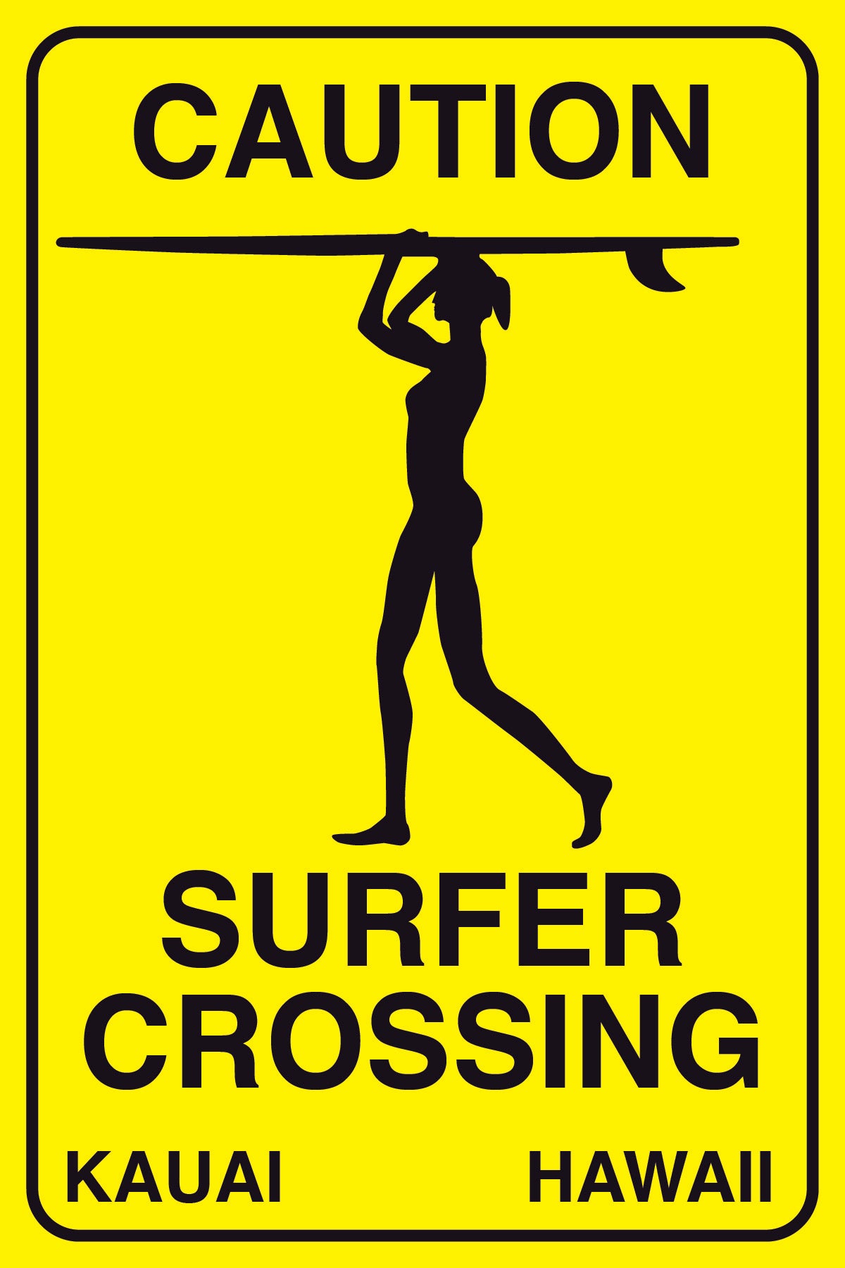 Surfer Crossing Female Metal Sign image 0